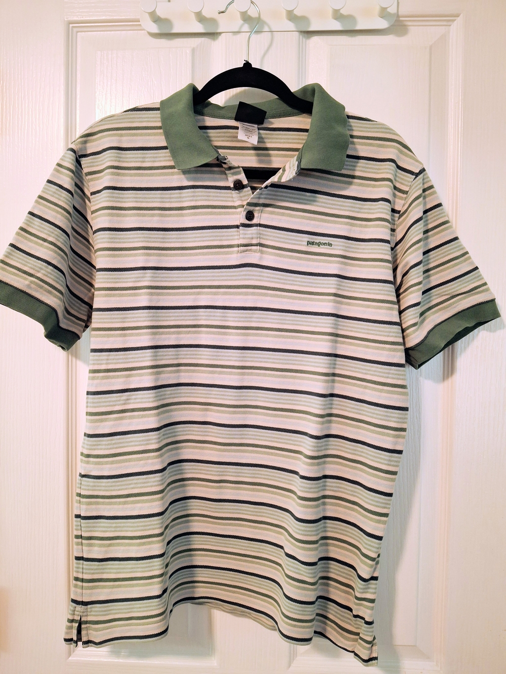 Patagonia Men’s Sage and Cream Striped Polo